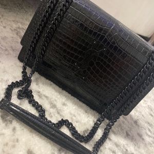 YSL Sunset Medium Chain Bag in Black Python